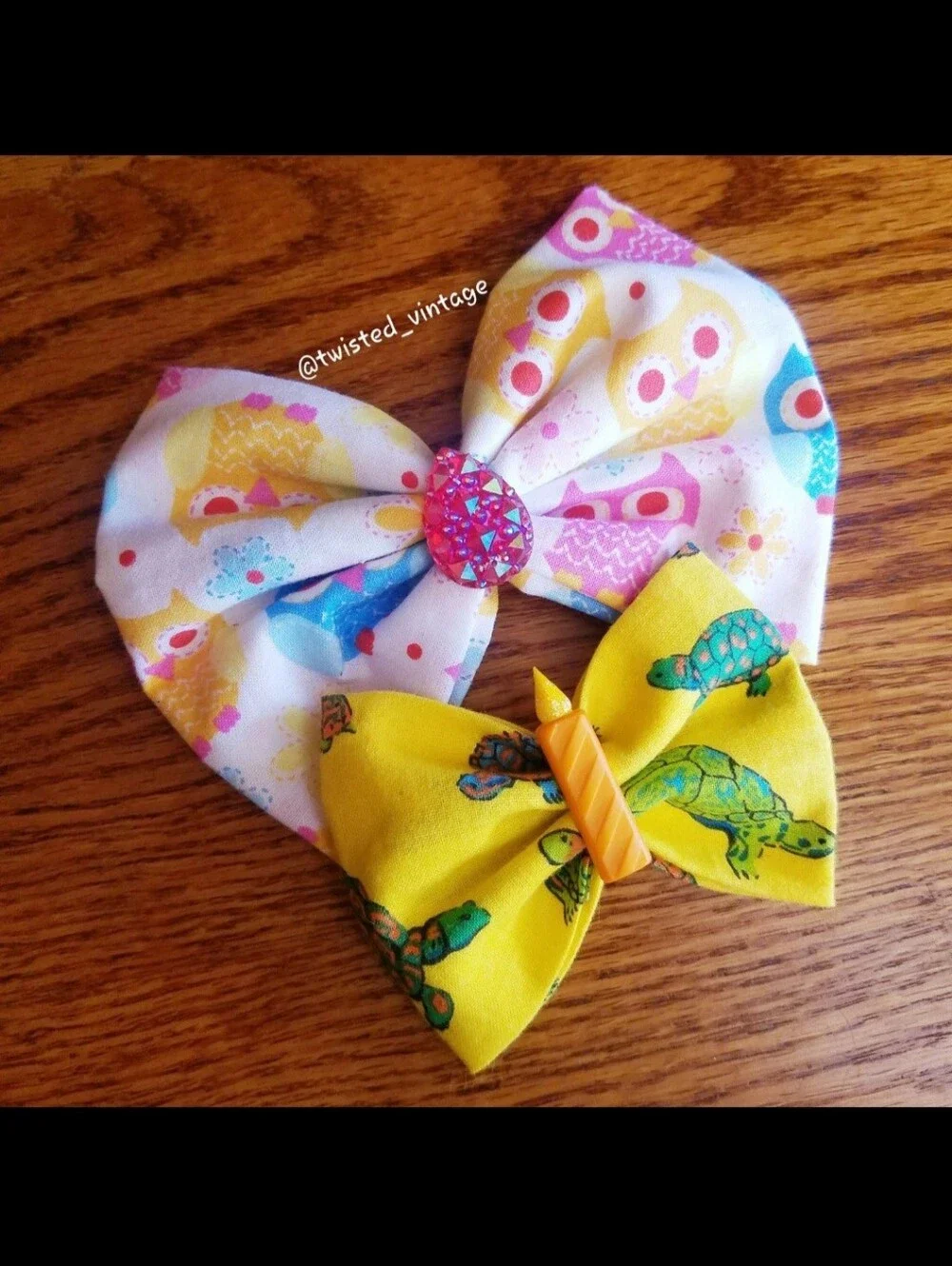 Handmade Owl and Turtle Kids Birthday Hair Bows Set Girls Hair Clips